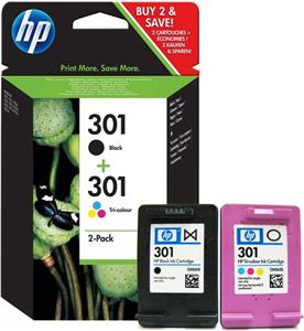 HP 301 - 2-pack - black, dye-based tricolor - original - ink cartridge