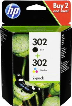 HP 302 - 2-pack - black, dye-based tricolor - original - ink cartridge