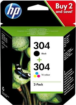 HP 304 Combo Pack - 2-pack - black, dye-based tricolor - original - ink cartridge