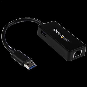 StarTech.com USB 3.0 Ethernet Adapter - USB 3.0 Network Adapter NIC with USB Port - USB to RJ45 - USB Passthrough (USB31000SPTB) - network adapter