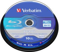 DVD Blu-Ray Verbatim BD-R DL 6× 50GB White Blue Surface Scratch Guard Plus 10 pack spindle