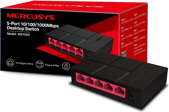 Mercusys 5-port Gigabit mini Desktop preklopnik (Switch), 5×10/100/1000M RJ45 ports, plastično kućište