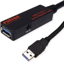 Roline USB3.2 Gen1 aktivni produžni kabel sa ponavljačem, 15m, crni