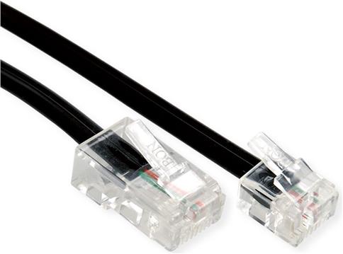 Telefonski dvožilni ravni kabel, 6P2C/8P2C (RJ11/RJ45), 1.8m, crni