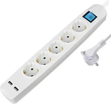 Transmedia 5-way power strip with 2x USB, white, 3m