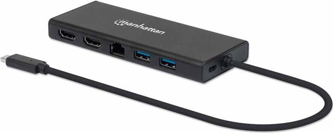 Docking station MANHATTAN, USB-C na 2x HDMI, RJ45, USB-C i 2x USB 3.0, za laptop