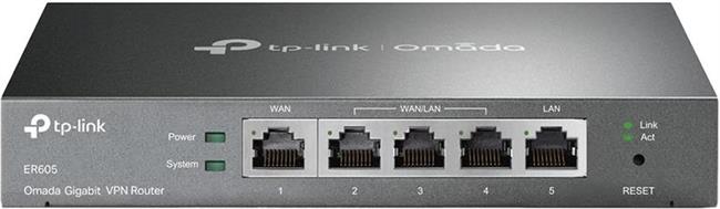 TP-Link ER605 Omada Gigabit VPN Router, 1 x G WAN, 1 x G LAN, 3 x WAN/LAN, 25K Concurrent Sessions, 128 MB DRAM, SPI 16MB Flash,IPSec, L2TP, PPTP, OpenVPN, SPI Firewall, DoS, 4 KV lightning protection