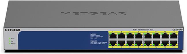 Netgear GS516PP-100EUS Gigabit Ethernet Switch 16x GB-LAN, PoE+, unmanaged