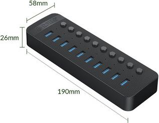 USB hub 10-port USB 3.0, Switch, Power supply, black, ORICO CT2U3-10AB