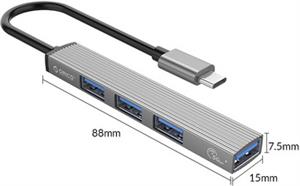 USB-C hub 4-port, 1x USB 3.0, 3x USB 2.0, 0.15m, ALU gray, ORICO AH-13