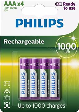 Baterija PHILIPS Rechargeables R03B4RTU10/10, tip AAA, punjive, 1000 mAh, 4kom