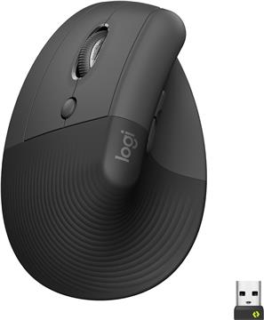 Miš LOGITECH Lift, za ljevake, optički, ergonomski, bežični, USB, sivi