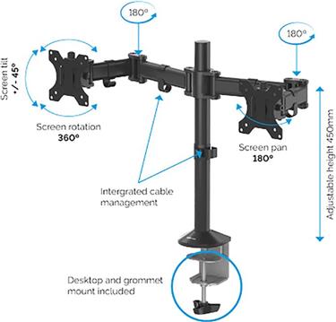 Fellowes arm for 2 Reflex monitors (8502601)