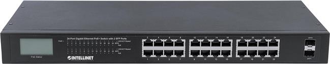 Intellinet 561242 Switch GIGABIT 24x RJ45 PoE+ 370W, 2x SFP, wyświetlacz LCD