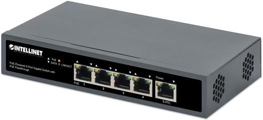 Intellinet 561808 Switch 5p Gigabit PoE Passthrough, zasilany PoE lub AC, 95W