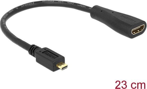 Adapter DELOCK, HDMI Micro-D (M) na HDMI-A (Ž), High Speed sa ethernet, 23cm