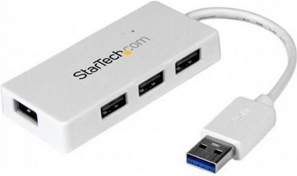 StarTech.com 4 Port USB 3.0 Hub - Multi Port USB Hub w/ Built-in Cable - Powered USB 3.0 Extender for Your Laptop - White (ST4300MINU3W) - hub - 4 ports