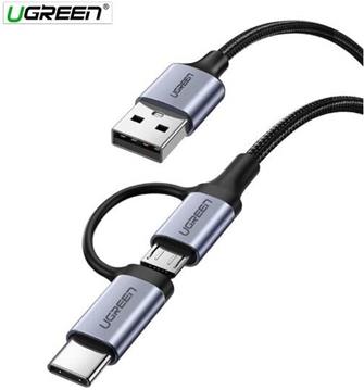 Ugreen USB-A to Micro USB + USB-C cable braided 1m