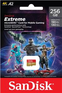 SanDisk Extreme microSDXC for Mobile Gaming 256GB read 190MB/s write 130MB/s A2 C10 V30 UHS-I U3