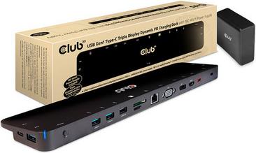 Docking station Club 3D 14-in-1, USB-C, Triple Display, HDMI, DP, VGA, 4x USB-A, RJ45, SD+TF, Dynamic PD, AUX