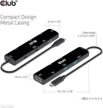 Docking station Club 3D 6-in-1, USB-C USB4, HDMI, 2x USB-A, USB-C, PD100W, RJ45, CSV-1599