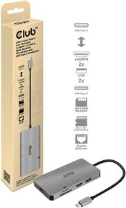 Docking station Club 3D 8-in-1, USB-C, 2x HDMI, 2x USB-A, SD+TF, RJ45, PD 100W