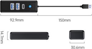 USB hub 3-port 2x USB-A, 1x USB-C, USB 3.0, 0.15m, black, ORICO PWC2U-U3-015