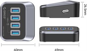USB-C hub 4-port, 4x USB-A 3.2 Gen1, 5Gbps, black, ORICO M3U3-4A-05