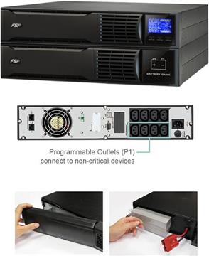 Fortron Source Eufo Tower/Rack 1100VA/990W, Line-interactive, USB, RS-232, EPO, 8×IEC, RJ11/RJ45, 2×9Ah, 3min. autonomija, LCD