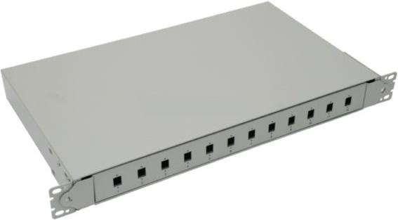 NFO Patch Panel 1U 19" - 12x SC Simplex LC Duplex, Slide-out on rails, 1 tray