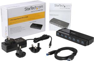 StarTech.com 7 Port USB 3.0 Hub – Up To 5 Gbps – 7 x USB – Universal Multi Port USB Extender for Your Desktop – USB Powered (ST7300USB3B) - hub - 7 ports
