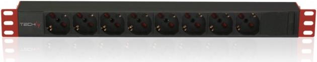 Techly 107746 PDU Rack 19" 1U, 8x Schuko, 250V/16A, C14 cable 2m for UPS