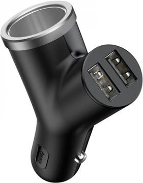 Baseus Car 2XUSB-A 3.4A + Cigarette Lighter Socket 40W, Black