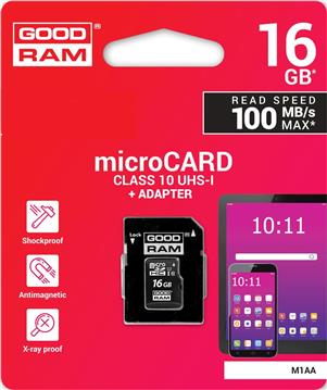 GOODRAM 16GB microSDHC Class 10 UHS-I R/10W + SD Adapter