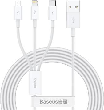 Kabel USB 3w1 Baseus Superior Series, USB do micro USB / USB-C / Lightning, 3.5A, 1.2m (bijela)