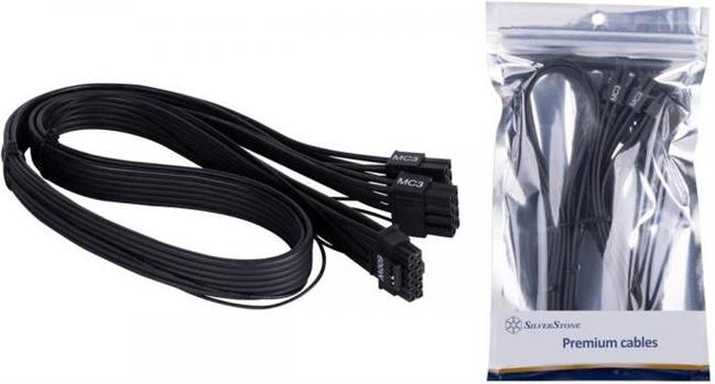 Silverstone PSU Cable, 2x EPS 8 pin (PSU) to 12+4 pin (GPU) 12VHPWR PCIe Gen5 cable, Black, Retail