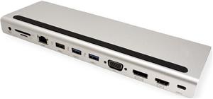 Roline USB-C Multiport Docking Station, 4K HDMI/DP, VGA, 2× USB3.2, 1× USB2.0, 1× SD/Micro SD čitač kartica, 1× USB-C PD, 1× G-LAN, 1×3.5mm
