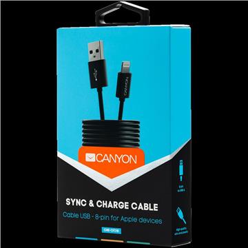 CANYON CFI-1, Lightning USB Cable for Apple, round, cable length 1m, Black, 15.9*7*1000mm, 0.018kg