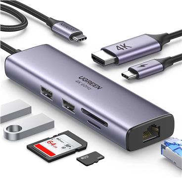 Ugreen 7in1 USB-C HUB HDMI+RJ45+card reader+USB+PD 100W