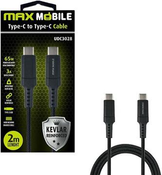 MAXMOBILE DATA KABEL TYPE C-TYPE C UDC3028 KEVLAR BLACK QC 3A 2m