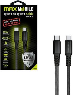 MAXMOBILE DATA KABEL TYPE C-TYPE C UDC3029 KEVLAR BLACK 3.1Gen.100W 5A 1.2m