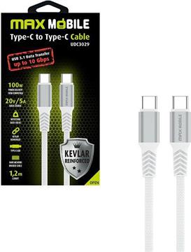 MAXMOBILE DATA KABEL TYPE C-TYPE C UDC3029 KEVLAR WHITE 3.1Gen.100W 5A 1.2m