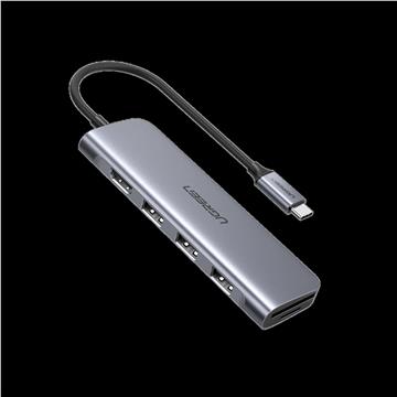 UGREEN Hub 5w1 USB-C do 3 x USB 3.0 + HDMI + TF/SD (siva)