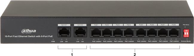 Dahua PoE Switch PFS3010-8ET-65, 8 X PoE 10/100 , 2 X UPlink 10/100