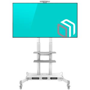 ONKRON Mobile TV Stand for 50-83” TVs with Wheels Shelves Height Adjustable Rolling TV Cart, White