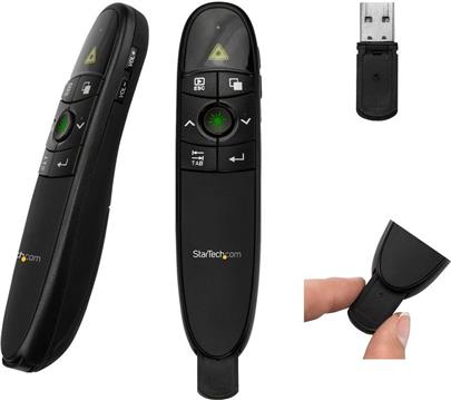 StarTech.com Wireless Presentation Remote with Green Laser Pointer - 90 ft. (27 m) - USB Presentation Clicker for Mac and Windows (PRESREMOTEG) presentation remote control - black