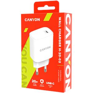 CANYON H-20, PD 20W Input: 100V-240V, Output: 1 port charge: USB-C:PD 20W (5V3A/9V2.22A/12V1.67A) , Eu plug, Over- Voltage , over-heated, over-current and short circuit protection Compliant with CE R