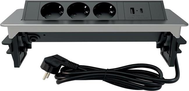 Utičnica Commel ugradbena PopUp 2m 3680W/16A 2xUSB A+C 5V/3,1A 235-101 nikal