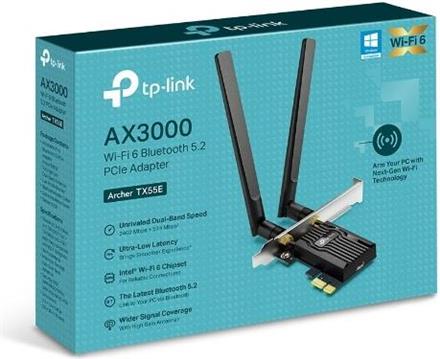 AX3000 Dual Band Wi-Fi 6 Bluetooth PCI Express AdapterSPEED: 2402 Mbps at 5 GHz + 574 Mbps at 2.4 GHzSPEC: 2× High Gain External AntennasFEATURE: MU-MIMO, OFDMA, 1024 QAM, HE160, WPA3, Bluetooth 5.2