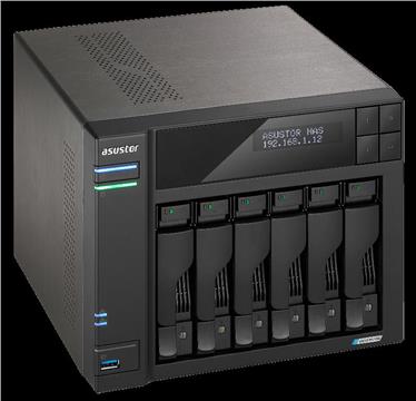 ASUSTOR 6 Bay NAS, Quad-Core 2.0GHz, Dual 2.5GbE Ports, 8GB RAM DDR4, 4x M.2 SSD Slots, 1 x PCIe Gen3 x4 slot, 2x USB, HDMI,